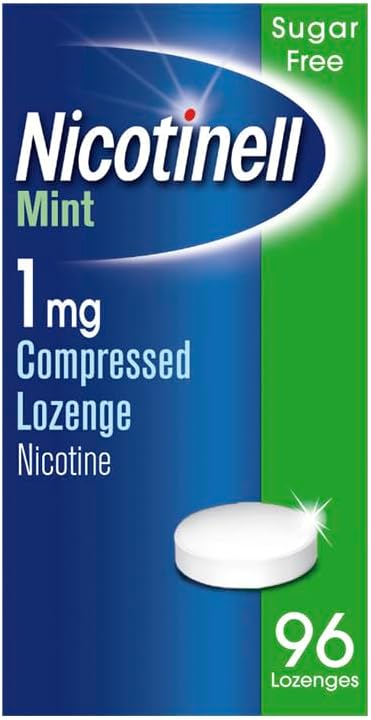 Nicotinell Nicotine Lozenges, Stop Smoking Aid, 1 mg, Sugar Free, Mint, 96-Pieces EXP-09-23