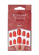 Elegant Touch Colour False Nails, Nancy Red, 24 Nails with Glue included