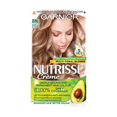 Garnier Nutrisse Permanent Hair Dye, Natural-looking, hair colour result, For All Hair Types, 8N Nude Medium Blonde