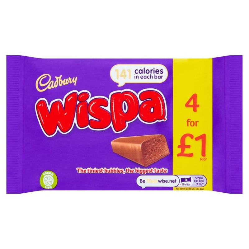 Cadbury Wispa 1 Chocolate Bar 4 Pack 102g