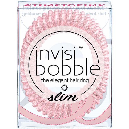 Invisibobble Slim Time to Pink Spiral Elastic Hair Ties with Strong Grip - Pink