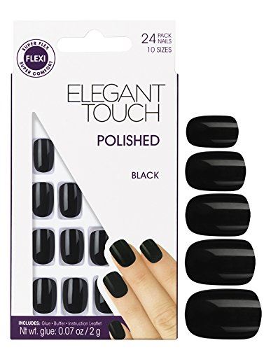 Elegant Touch Pre Polished Nails With Self Adhesive Tabs Jet Black