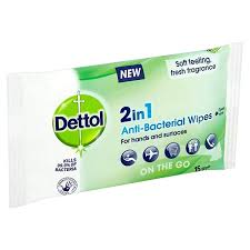Dettol 2 in 1 Anti-Bacterial Hand and Surface 15 Wipes